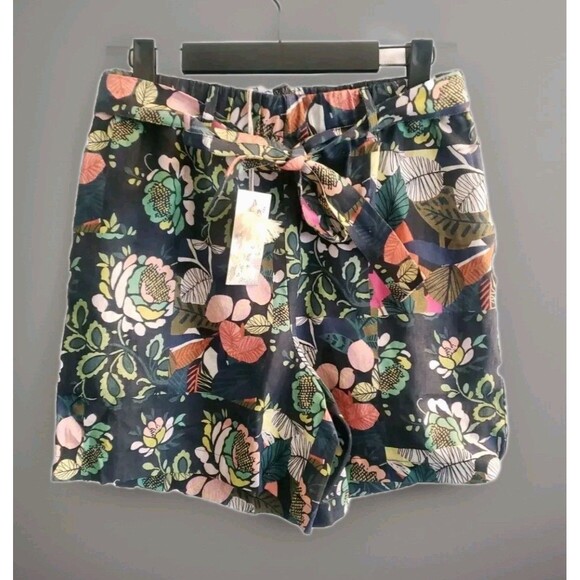 Johnny Was Linen Shorts Women's XS  Blue Floral Patricia Easy Belted Nwt - Picture 1 of 11